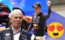 Helmut Marko y Checo Pérez (AFP).