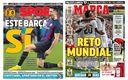 El resultado del Barcelona y el reto del Madrid se llevaron las portadas españolas. (Sport y Marca)