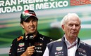 Checo Pérez y Helmut Marko (AFP).