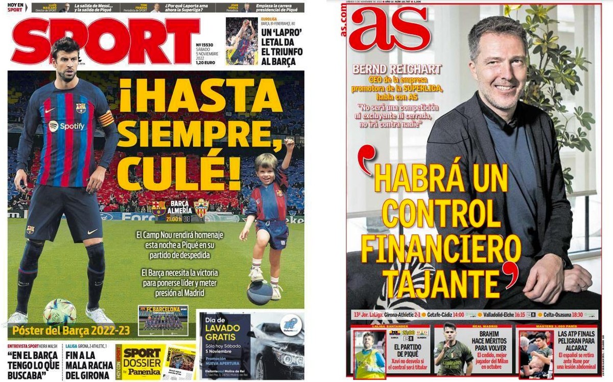 Algunos diarios hablan en su portada del adiós de Piqué.