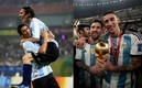 Di María y Messi festejando en Beijing 2008 y Qatar 2022, respectivamente. Fotos: (Especial/Reuters)