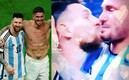 Messi y Rodrigo de Paul se dieron esta muestra de afecto en la celebración. Foto: (Especial)