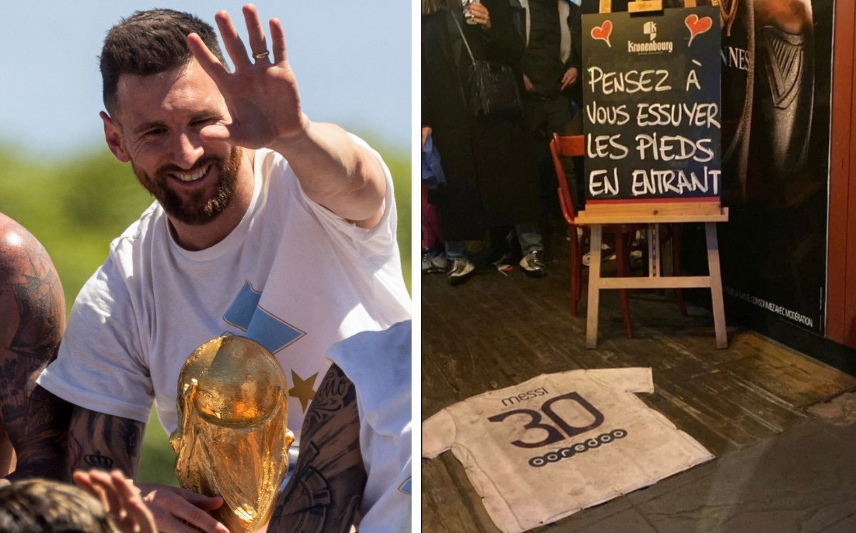 La playera de Messi usada como alfombra. (FOTO: Twitter)