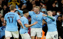 Haaland, Julián y Foden celebrando uno de los tantos del City. (Reuters)