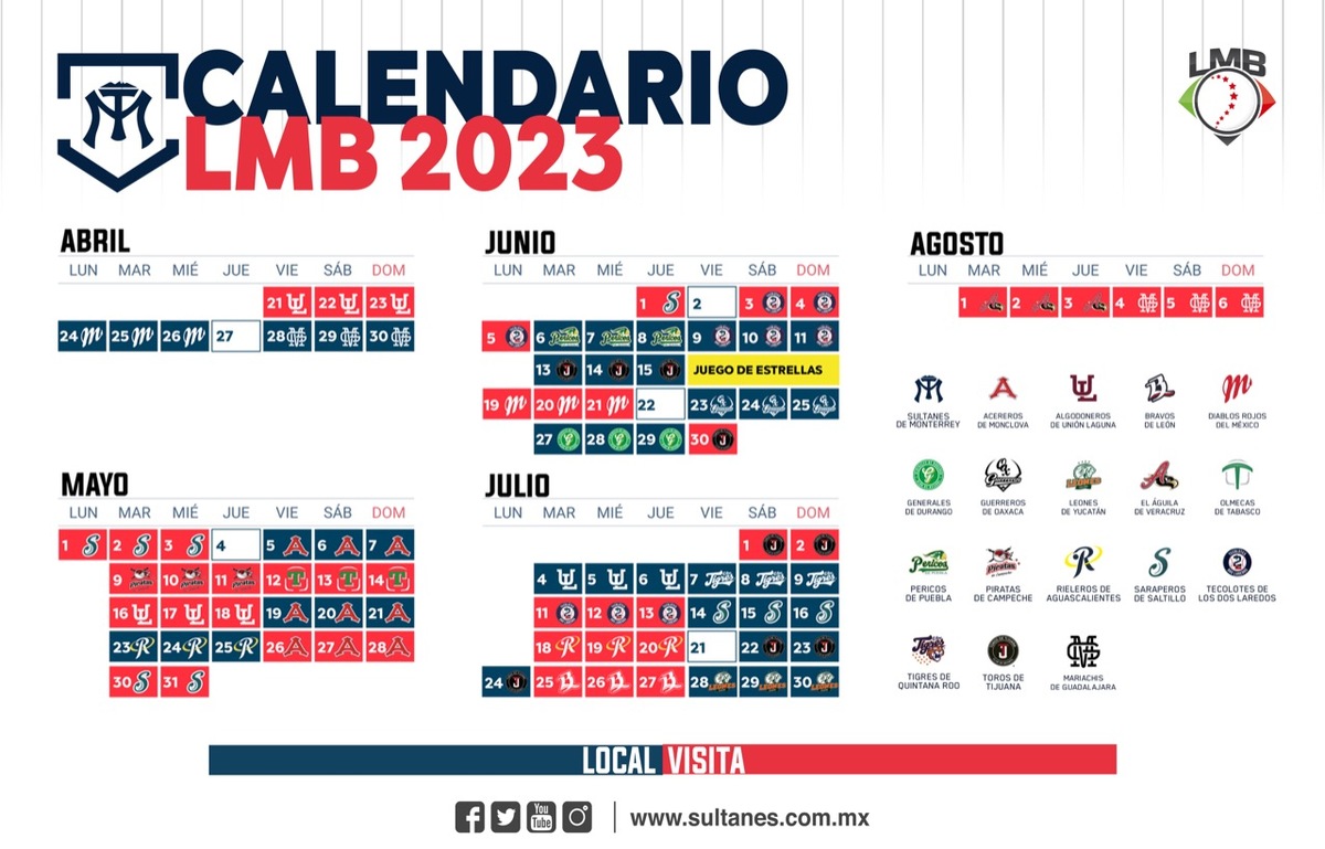 Calendario Sultanes de Monterrey: Liga Mexicana de Beisbol 2023