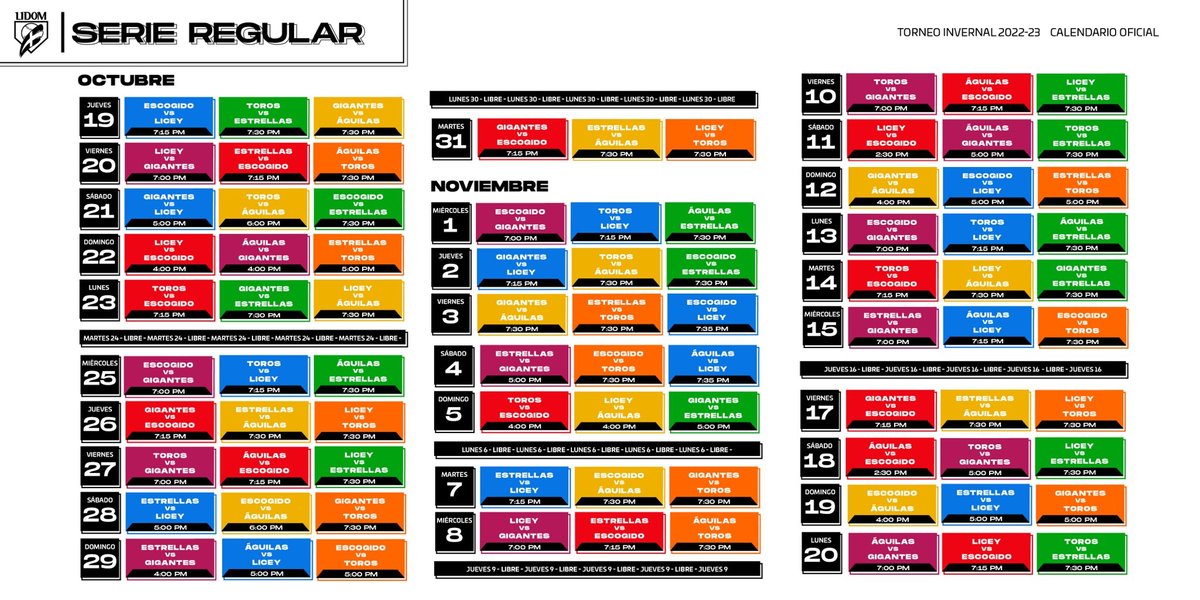 Calendario de la pelota invernal LIDOM 2023-2024