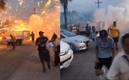 Los aficionados tuvieron que correr para resguardarse de las explosiones. Foto: (Especial)