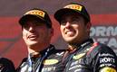 Verstappen y Checo, en el podio (Reuters)