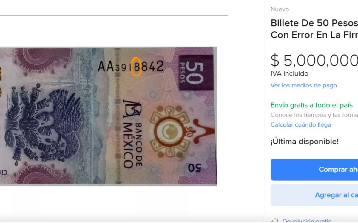El precio del billete. Foto: MercadoLibre