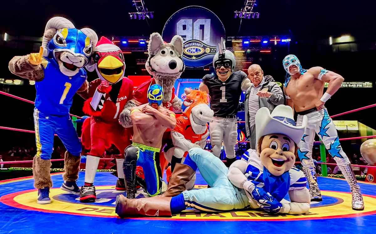 Las mascotas de la NFL se lucieron con una lucha de exhibición, image size:1200x747