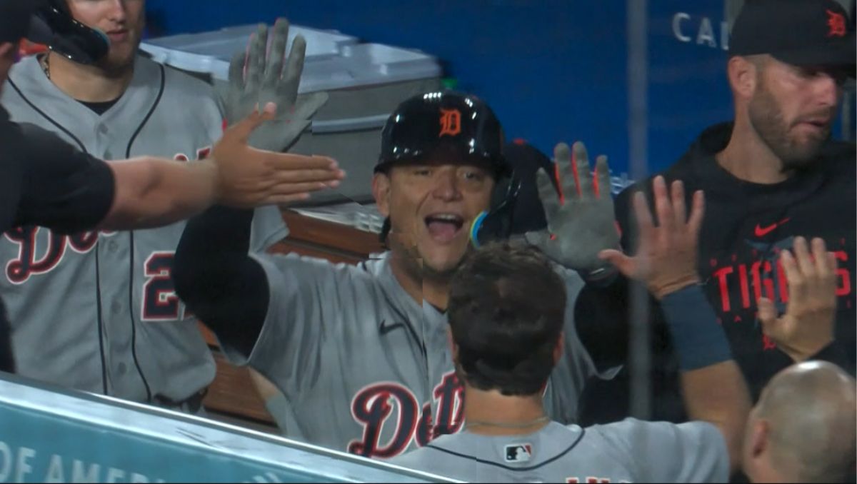 Cabrera salió del juego vs Dodgers por un corredor emergente. (Captura de pantalla)