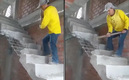 El albañil destruyó las escaleras. (FOTO: Captura)