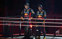 Max y Checo Pérez en el evento inaugural del GP de Las Vegas. (Reuters)