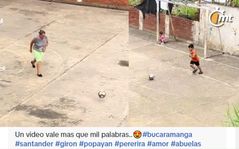 Abuelita juega futbol con su nieto VIDEO