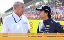 Checo Pérez y Helmut Marko platican (Reuters)