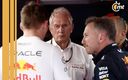 Marko conversando con Horner y Verstappen. (Reuters)