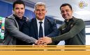 Joan Laporta, junto a Xavi y Deco (FC Barcelona)