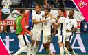 Kane y Bellingham celebrando con sus compañeros. (Reuters)