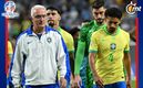 Dorival y Marquinhos tras la eliminación de Copa América ante Uruguay (AFP)