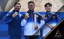 Así lució el podio olímpico de tiro con arco varonil (AFP)