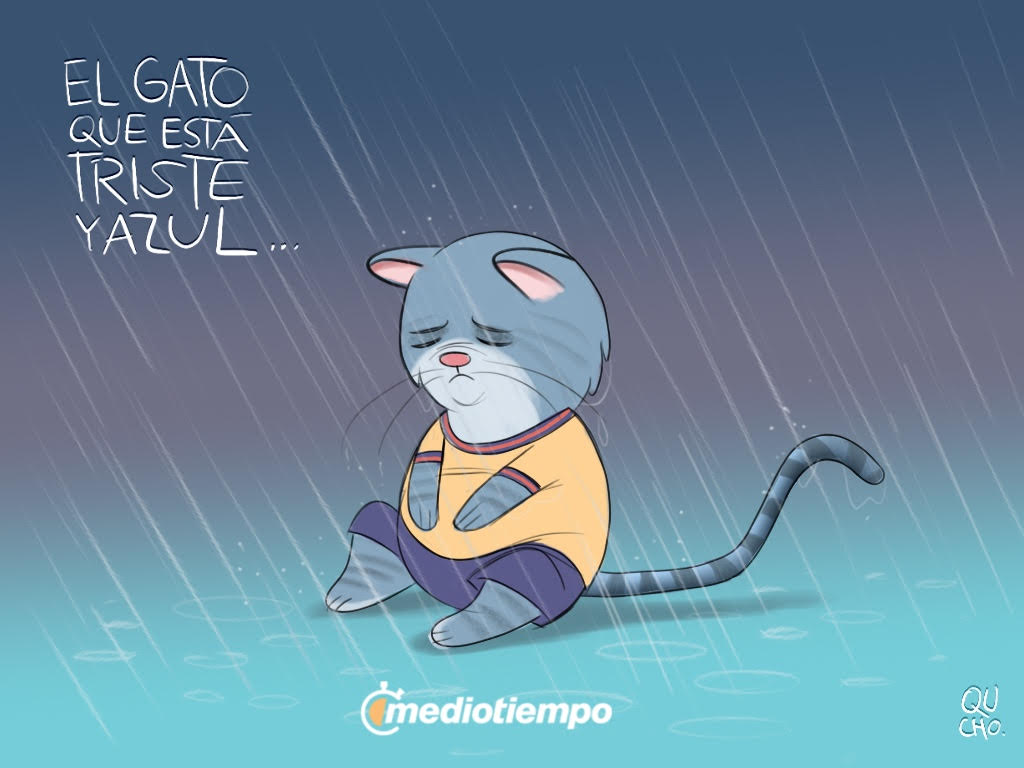 El gato que está triste y azul