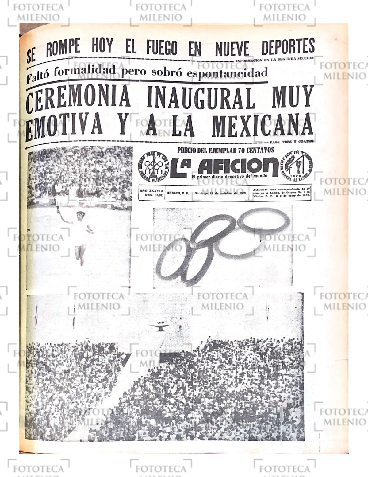 Portada de La Afición el 13 de octubre de 1968 (FOTO: Archivo Milenio | María Martínez)