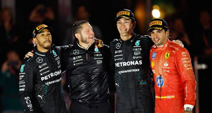 Integrantes del podio en GP de Las Vegas (AFP)
