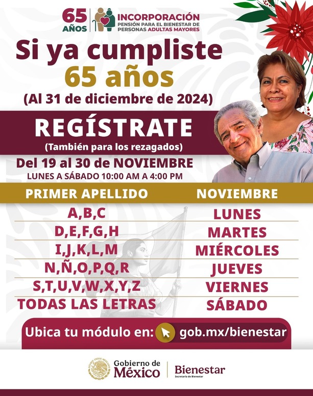 Calendario de Registro de la Pensión del Bienestar| Foto: Secretaría del Bienestar