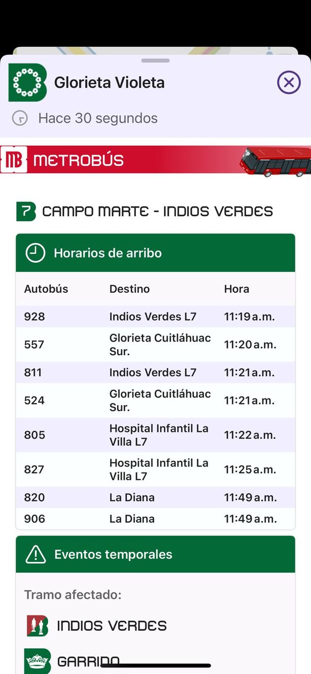 Así puedes ver los horarios del Metrobús en tiempo real desde la App de la Ciudad de México| Foto: Captura de Pantalla