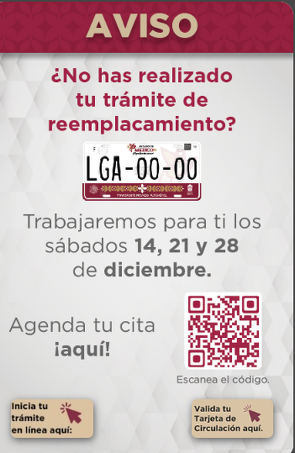 Edo Mex informa últimas fechas para agendar cita de reempacamiento| Foto: Sfpya.edomexico.gob.mx