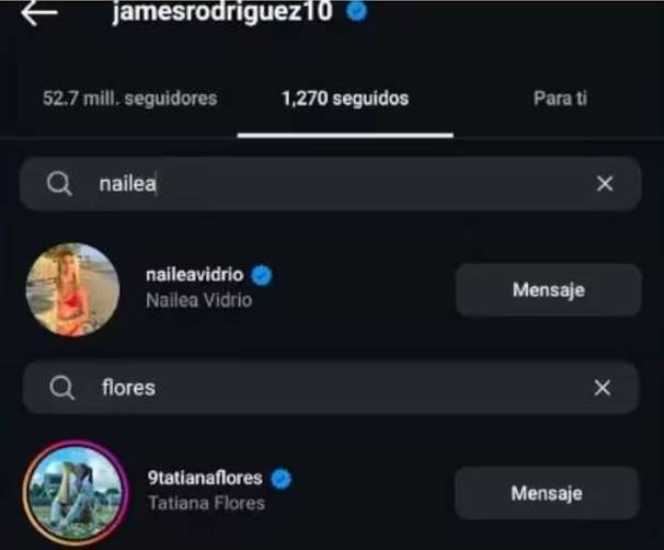 Las cuentas de Flores y Vidrio, entre las seguidas de James (@jamesrodriguez10)