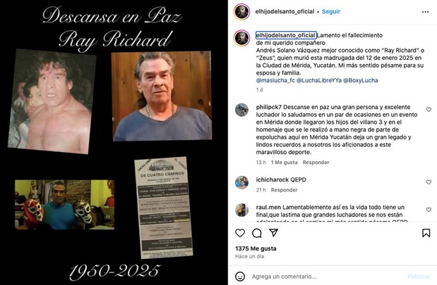 El Hijo del Santo publicó la noticia del fallecimiento.