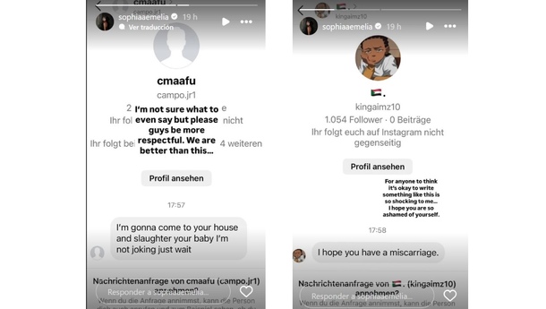 Mensajes que recibió la esposa de Kai Havertz (IG @sophiaaemelia)