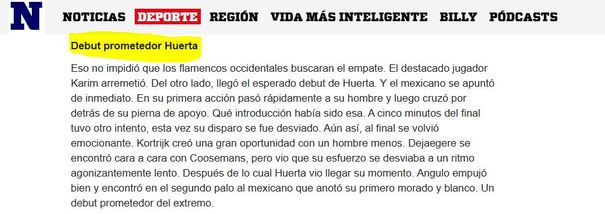 Prensa de Bélgica sobre el debut de Chino Huerta (nieuwsblad.be)