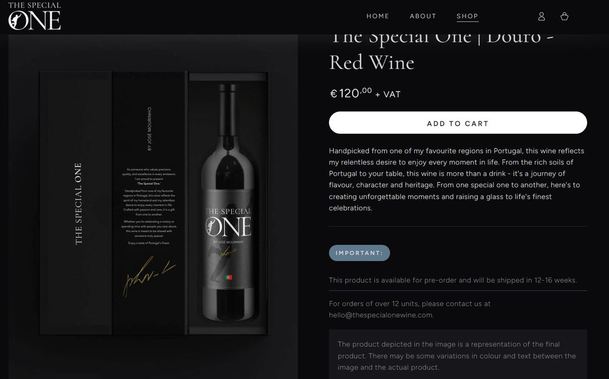 Detalles del vino de Mourinho (thespecialonewine.eu)