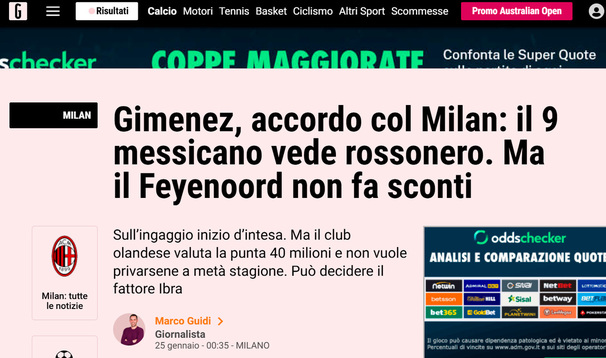 La Gazzetta dello Sport detalla negociación por Santi Giménez.