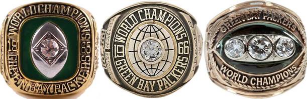 Anillos de campeones de Green Bay en los sesentas (Packers)