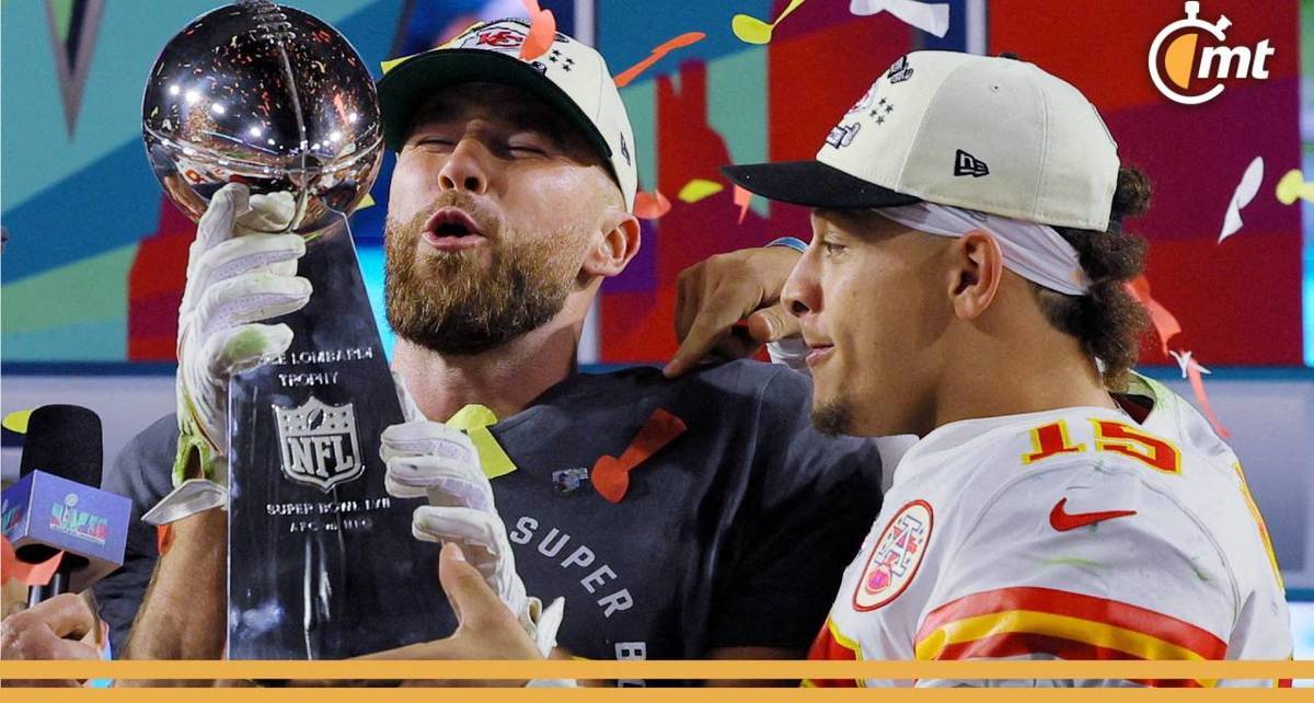 Travis Kelce y Patrick Mahomes tras ganar un Super Bowl (Reuters)