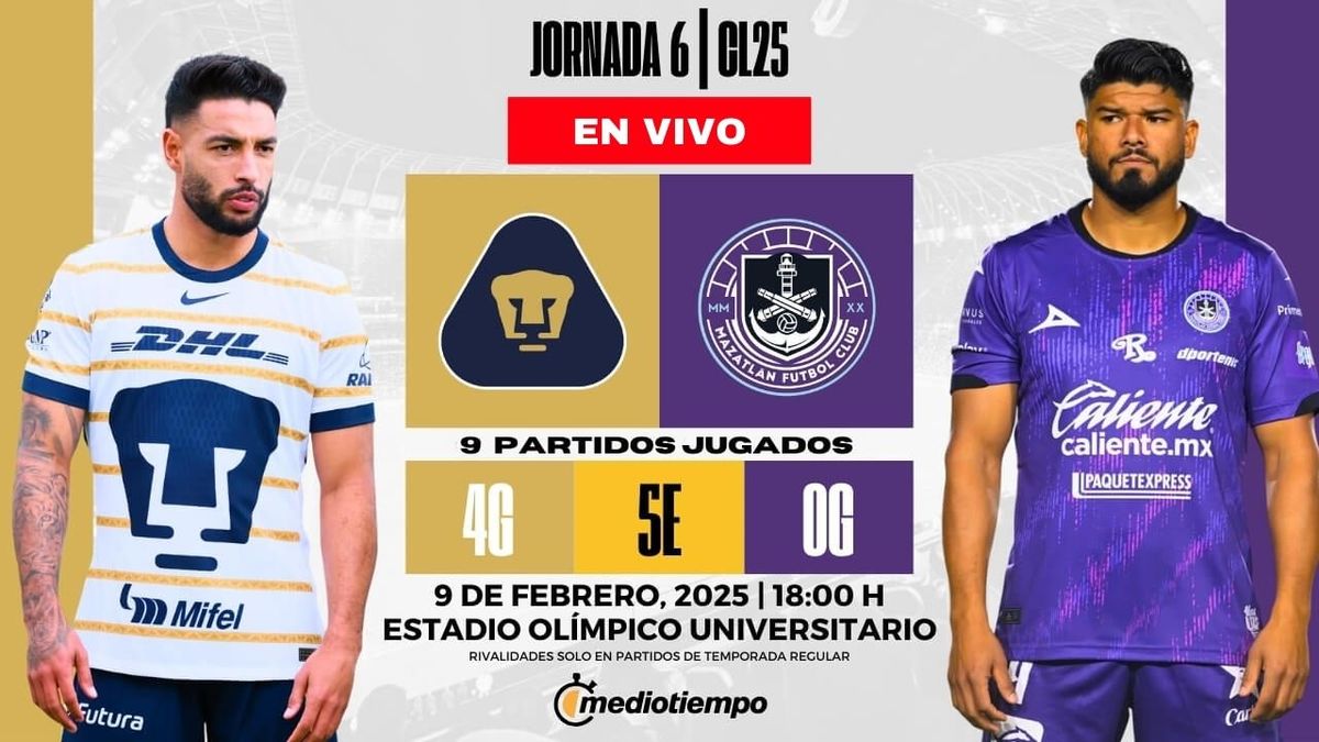 Dónde y a qué hora ver Pumas vs Mazatlán EN VIVO CL 2025