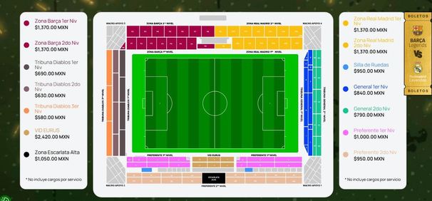 Precio de boletos para el juego de Leyendas del Barcelona y Real Madrid (realbarcaleyendas.com.mx)