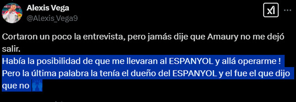 Alexis Vega aclaró por qué no jugo en Espanyol