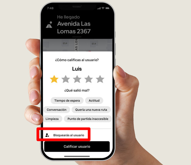 Así se verá la opción para bloquear a pasajeros en Uber. Foto: Uber