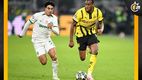 Jamie Bynoe-Gittens con la pelota ante la presión de Joao Simoes en duelo entre Borussia Dortmund y Sporting Lisboa (Reuters)