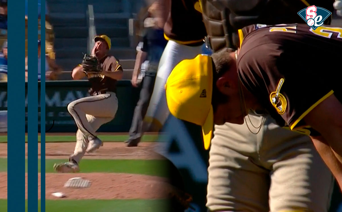 Cole Paplham recibió un pelotazo en la cara durante el Dodgers vs, Padres. (Especial)