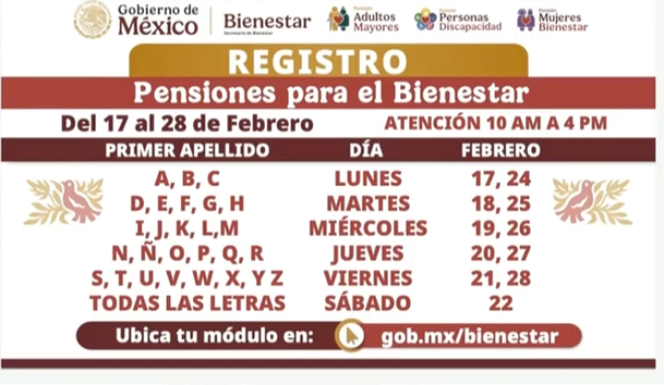 Calendario de pagos de la Pensión del Bienestar