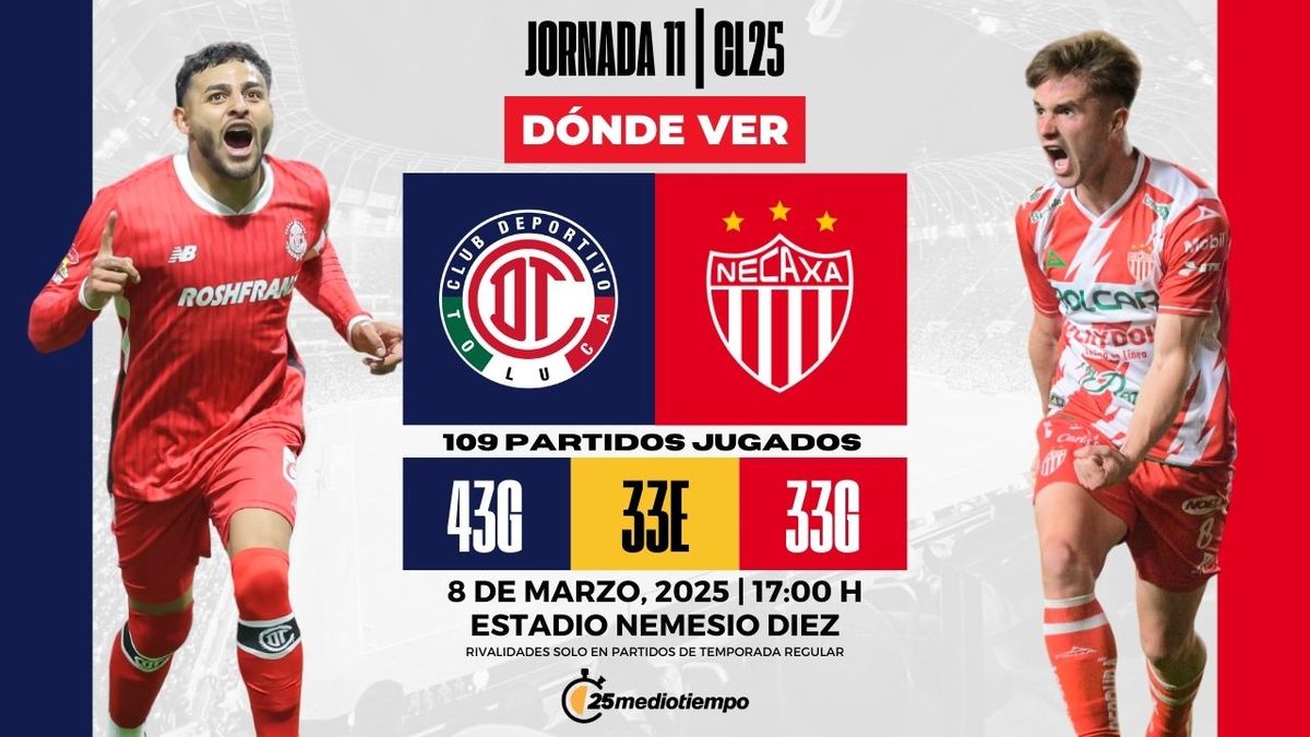 Dónde y a qué hora ver Toluca vs Necaxa EN VIVO J11 CL 2025