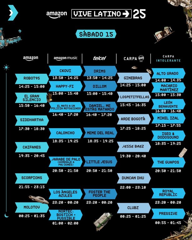 Horarios Vive Latino 2025 sábado 15 de marzo. Foto: @vivelatino