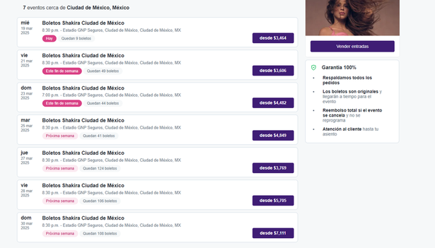 Boletos de reventa para Shakira en StubHub