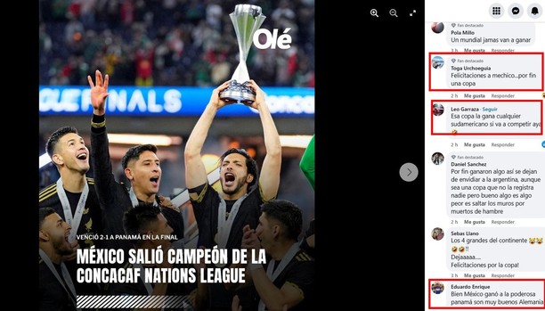 Algunos comentarios en la publicación de Olé (Facebook Diario Olé)