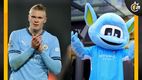 Erling Haaland y Moonchester, la mascota del Manchester City (Reuters/X: @ChampionsLeague)